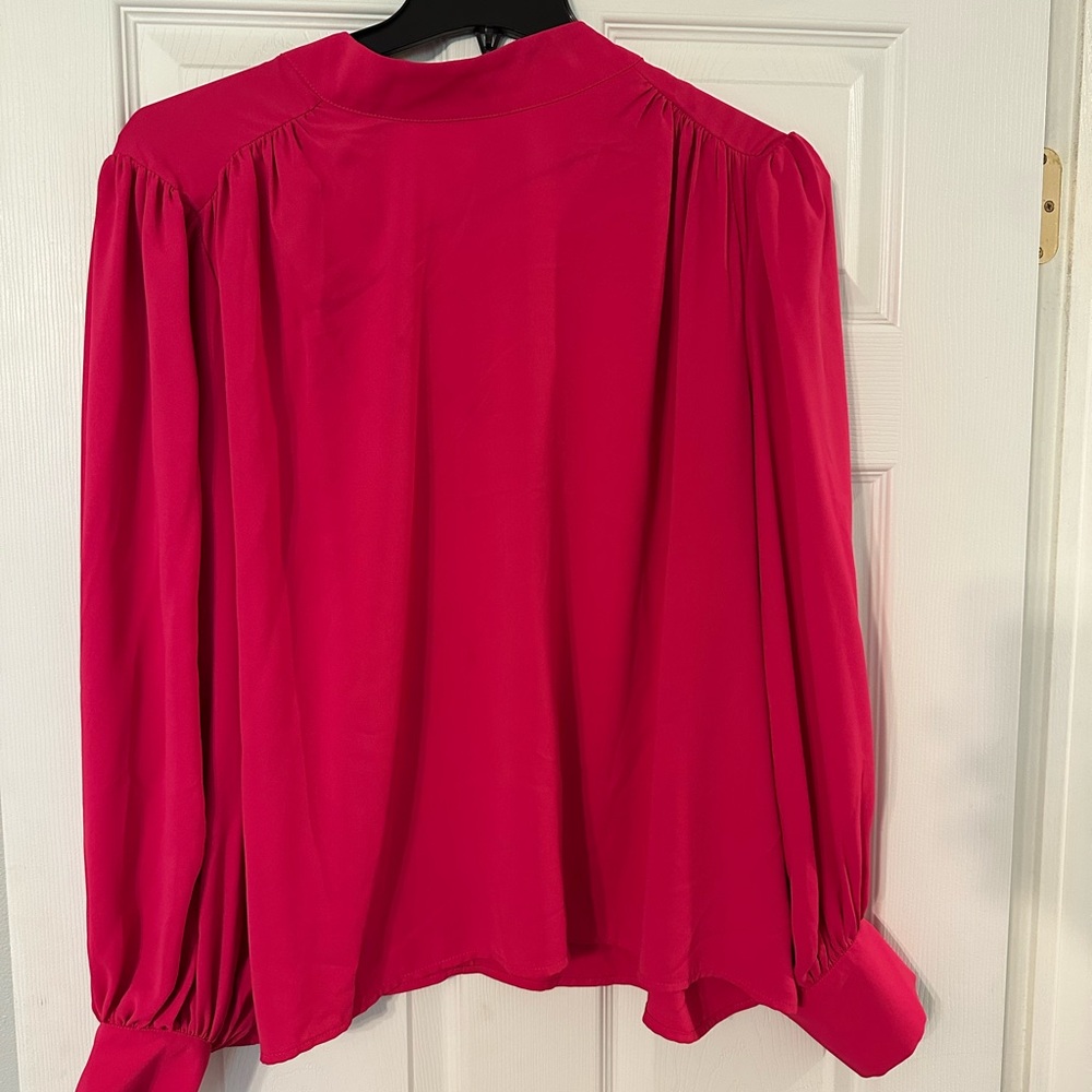 Express hot pink Blouse with Puff Sleeves and Mandarin Collar